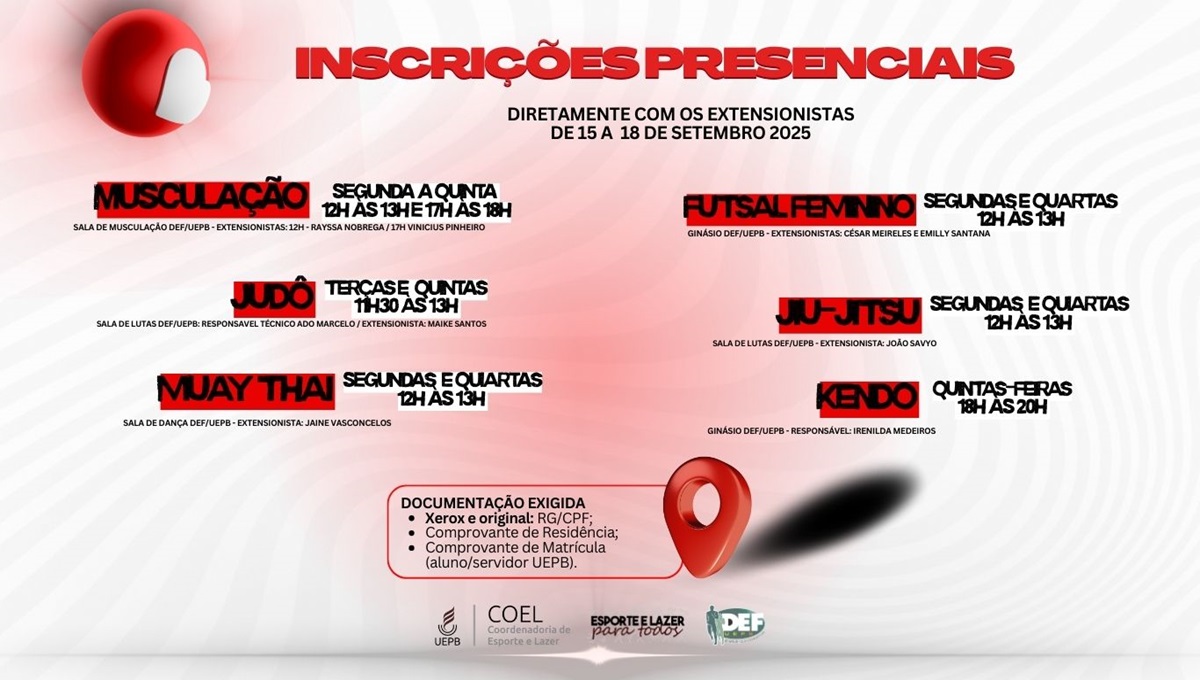 Coordenadoria de Esporte e Lazer da UEPB abre inscrições para atividades físicas e esportivas gratuitas